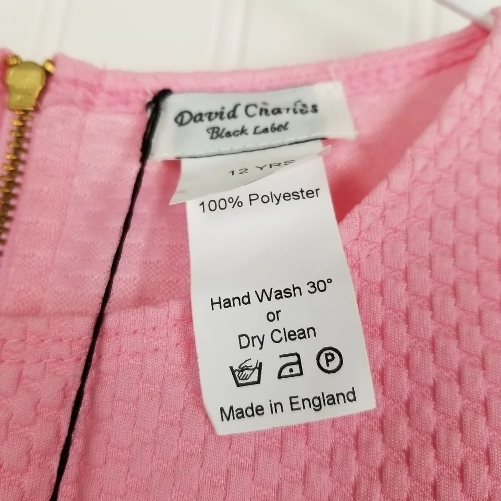 David Charles London Black Label Pink Diagonal Ruffle Shift Dress NWT Sz 12 Yrs - Picture 9 of 11
